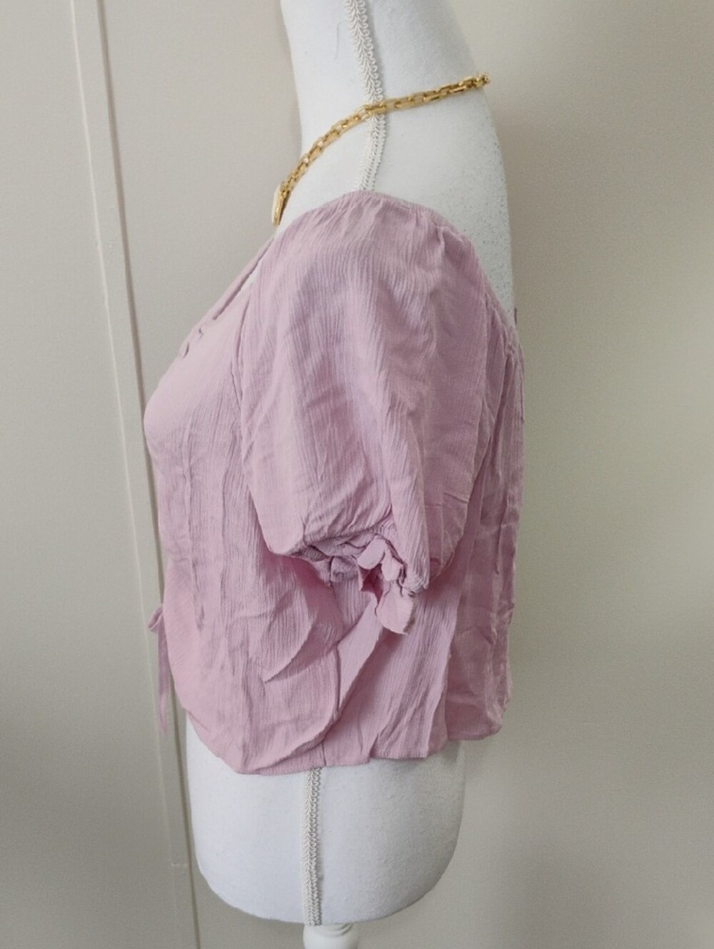 Pink Rose Ruched Drawstring Crop Top - Light Pink - Picture 3 of 6